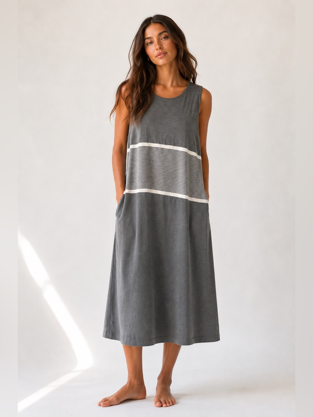 Vintage Perceptions Gray Minimalist Maxi Dress Old Money Quiet Luxury Parisian L